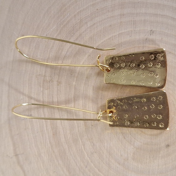 Boho Mosaic Enamel Gold Multicolor Abstract Dangle Earrings – Statement Jewelry - Picture 4 of 5